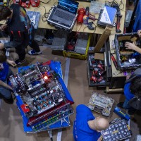 Students prepping their robot at the 2026 GVSU West MI District Event